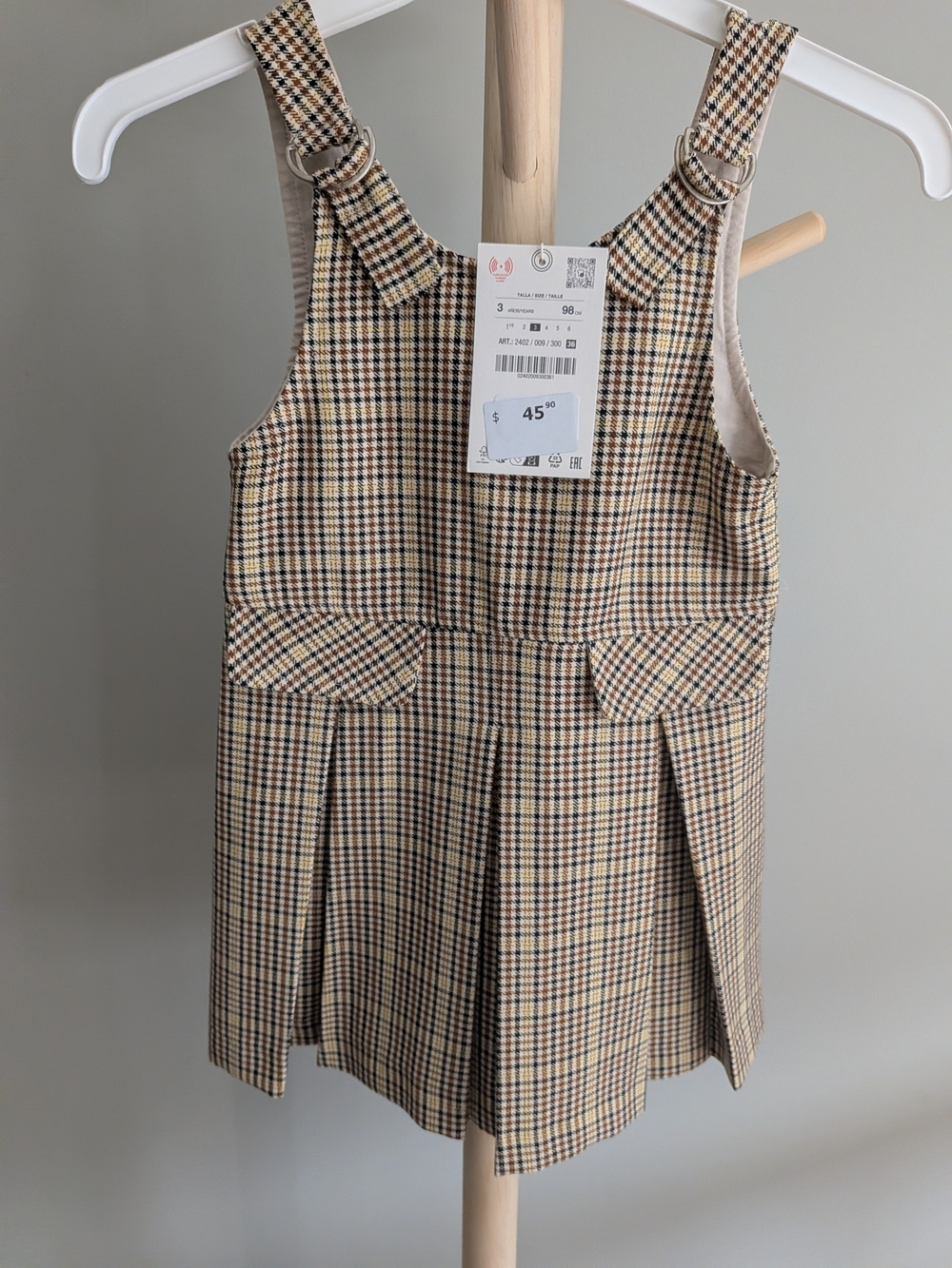 Zara Girl Plaid Pinafore Dress In Checkered Print